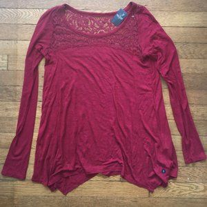 NWT HOLLISTER LONG SLEEVE SHARK BITE Lace TOP CRIMSON RED Small